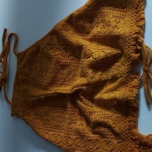 Bohemian EARTHBOUND hippie/boho/fairygrunge  2 tie halter top... gold. L